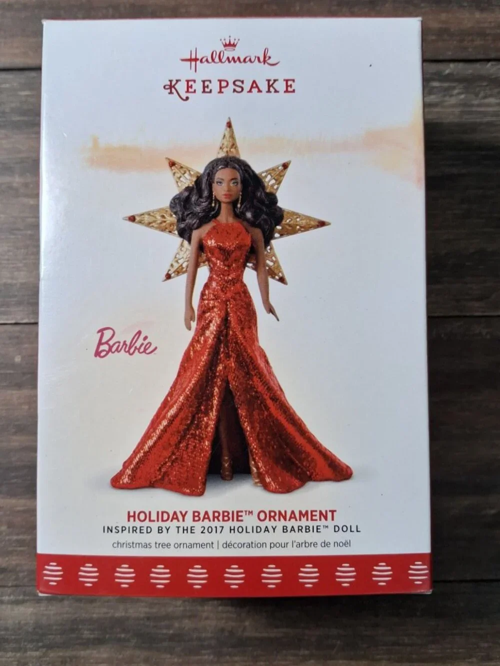 Holiday Barbie Ornament Hallmark Christmas 3rd Series Red Gown Dark Tone 2017